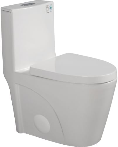 1.1/1.60 GPF Dual-Flush One Piece Toilet, Water-Saving Elongated Comfort Height Floor Mounted, Soft Closing Seat, 1000 Gram Map Flushing Score Toilet, Gloss White 23T02-GW (White-3)