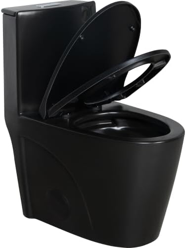 1.1/1.60 GPF Dual-Flush One Piece Toilet, Water-Saving Elongated Comfort Height Floor Mounted, Soft Closing Seat, 1000 Gram Map Flushing Score Toilet, Matte Black 23T02-MB (Black-2)