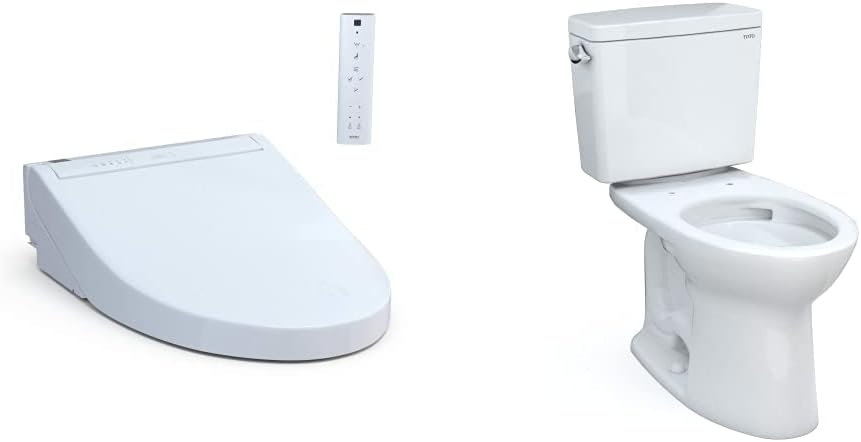 TOTO WASHLET C5 Electronic Bidet Toilet Seat (Cotton White) Bundle with TOTO Drake Two-Piece Elongated Toilet (Cotton White)