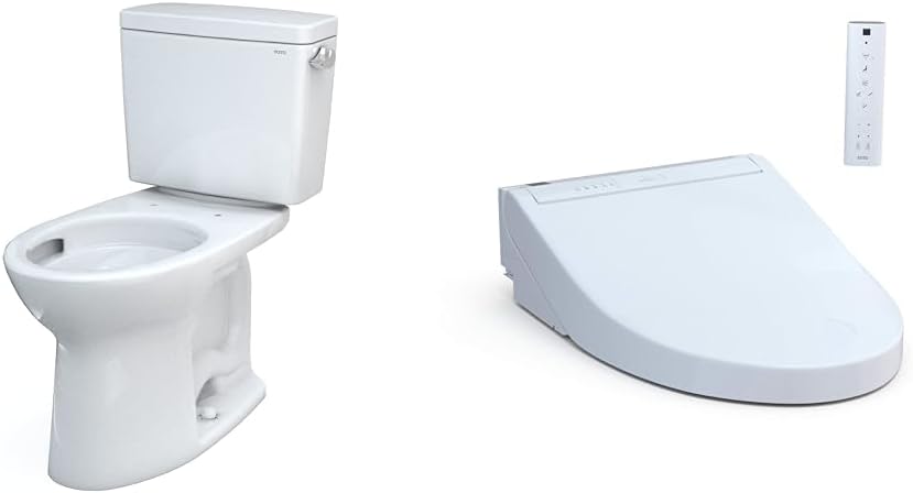 TOTO Drake Elongated 1.28 GPF Toilet with TOTO WASHLET C5 Bidet Toilet Seat Bundle - Cotton White