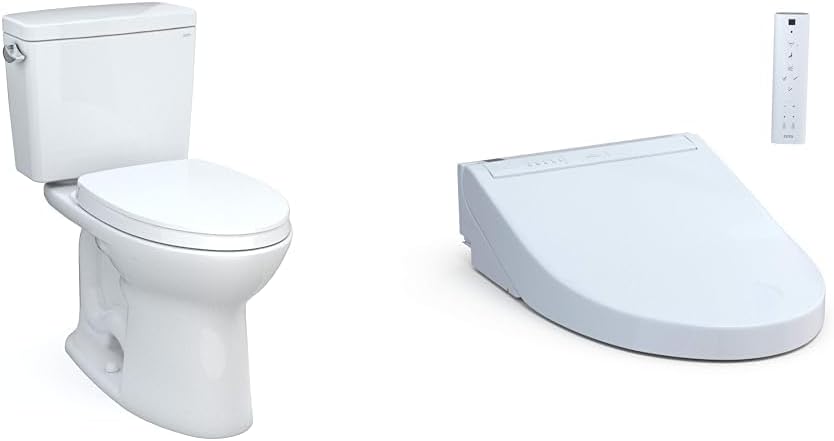 Drake 2-Piece 1.6 GPF Single Flush Elongated ADA Toilet w/ 10in Rough-In & TOTO SW3084#01 WASHLET C5 Bidet Toilet Seat w/PREMIST & EWATER+