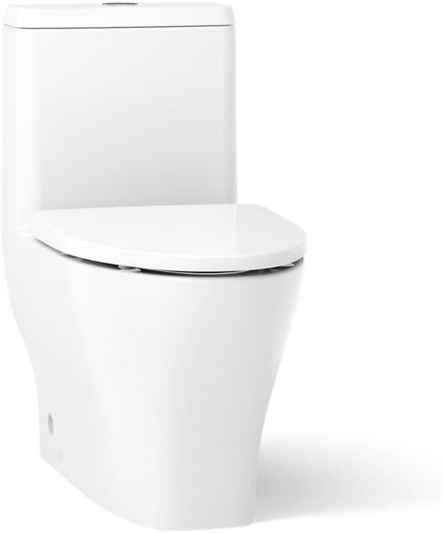 KOHLER 23188-0 One-Piece Compact Elongated Toilet with Skirted Trapway, Top-Mount Dual Flush Actuator 0.8 or 1.28 GPF, White