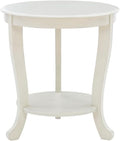 Pemberly Row Round Transitional Wood Side Table, 22' Diameter, White Multi-Step Finish, Acacia/Oak with Shelf, Accent Table for Living Room, Bedroom or Chairside Use