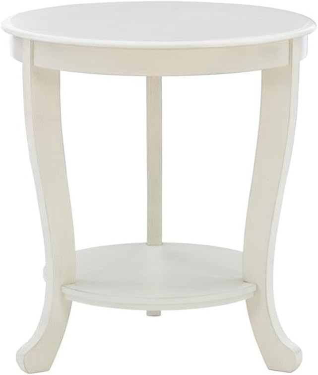 Pemberly Row Round Transitional Wood Side Table, 22' Diameter, White Multi-Step Finish, Acacia/Oak with Shelf, Accent Table for Living Room, Bedroom or Chairside Use
