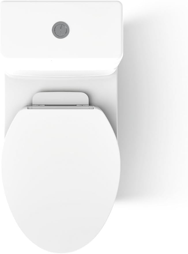KOHLER K-3983-S-0 Reach One-Piece Dual-Flush Compact Elongated Bowl Toilet with Slow Close Toilet Seat Included, White, 12-inch Rough-in