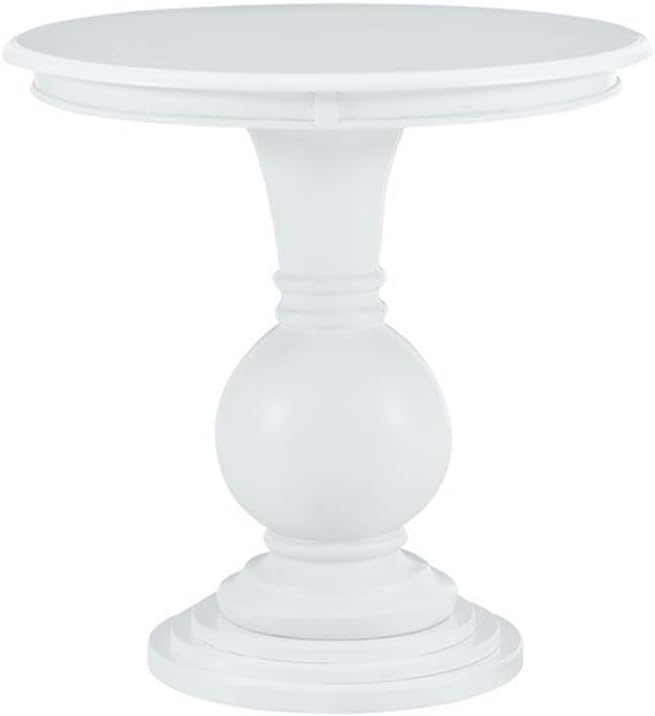 MAKLAINE Round Accent Table, 26.5 in Height, White Wood Finish, Pedestal Base, Stepped Design, Compact Living Room or Bathroom Side Table, Spacious 26.25 in Top, Supports Up to 50 lbs