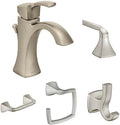 Moen Voss Brushed Nickel Bathroom Set: Single-Hole High-Arc Faucet with 24-Inch Towel Bar, Double Robe Hook, Hand Towel Ring, and Pivoting Toilet Paper Holder