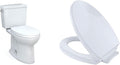 Drake 2-Piece 1.6 GPF Single Flush Elongated ADA Comfort Height Toilet w/ 10in Rough-In in Cotton White, Seat Included & Transitional SoftClose SS114#01 Elongated Soft Close SEAT, Cotton White