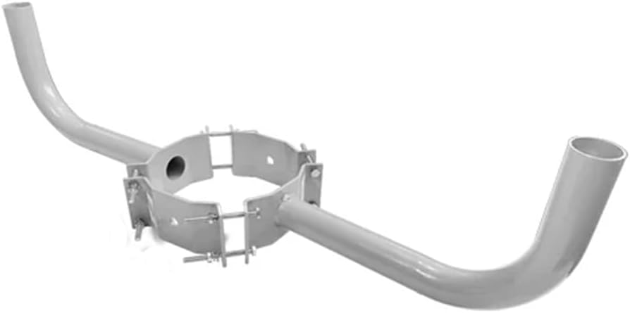 Wooden Pole Wrap Light Bullhorn Bracket with 2 Arms for 6-9.8in Diameter Wood Poles, Silver Steel Wrap Around Wood Pole Fixture Mounting Bracket for Slip Fitter LED Street Flood Parking Lot Area Light