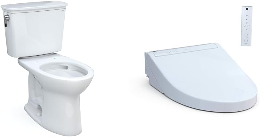 TOTO Drake Transitional Elongated 1.28 GPF Toilet Bundle with WASHLET C5 Bidet Toilet Seat Cotton White
