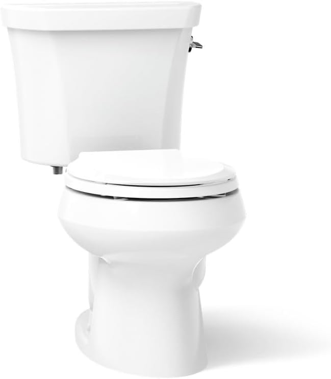 KOHLER K-3987-RA-0 Wellworth Round-Front Dual-Flush Toilet with Class Five Flush Technology and Right-Hand Trip Lever, White, 2 Piece