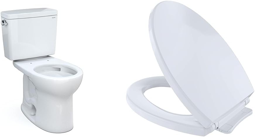 TOTO Drake Two-Piece Round 1.6 GPF Universal Height TORNADO FLUSH Toilet with CEFIONTECT & Transitional SoftClose SS114#01 Elongated Soft Close SEAT, Cotton White