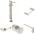 Moen Align Brushed Nickel Bathroom Set: Freestanding Tub Filler with Handshower, 24-Inch Towel Bar, Pivoting & Single Post Toilet Paper Holders, and Robe Hook