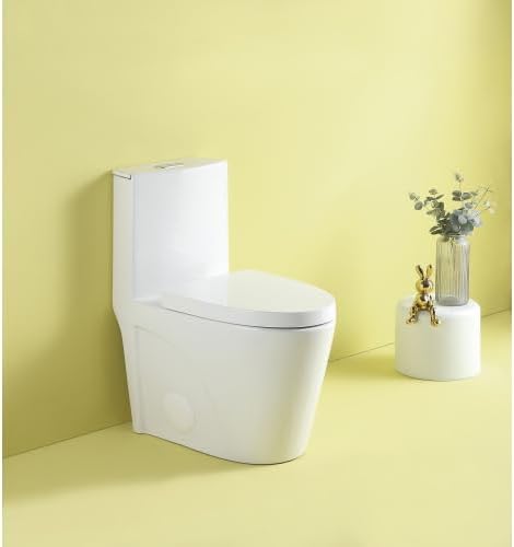 1.1/1.6 GPF Dual Flush 1-Piece Elongated Toilet with Soft-Close Seat - Gloss White, Water-Saving, Modern, Stylish Design 23T01-G(White-2)