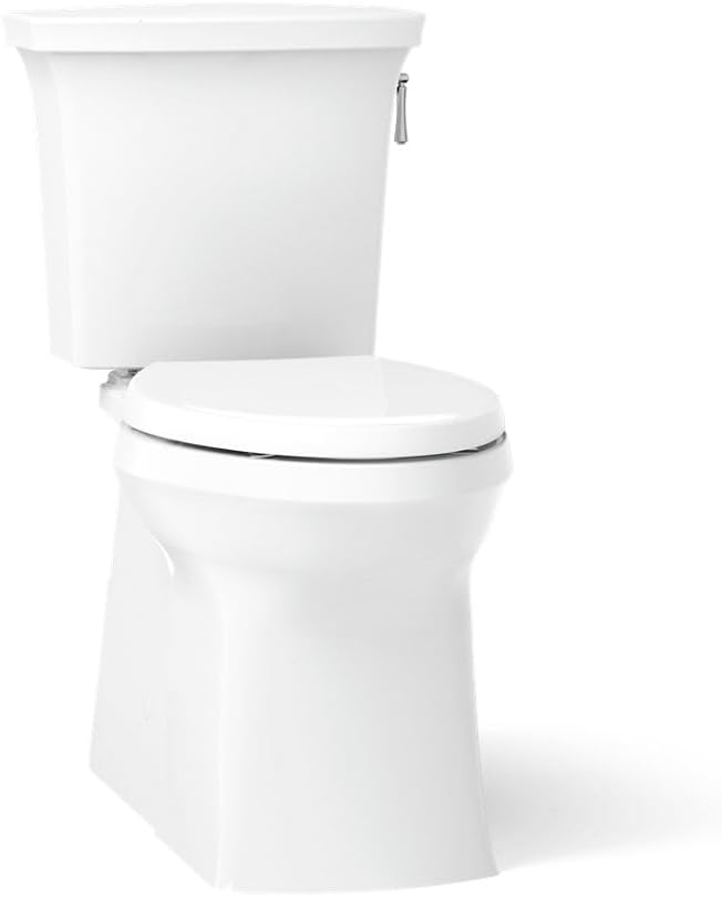 KOHLER 3814-RA-0 Corbelle Comfort Height(R) elongated 1.28 gpf toilet with skirted trapway and Revolution 360 swirl flushing technology and right-hand trip lever (2 Piece), White