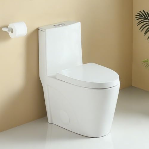 1.1/1.6 GPF Dual Flush 1-Piece Elongated Toilet with Soft-Close Seat - Gloss White, Water-Saving, Modern, Stylish Design 23T01-G(White-2)