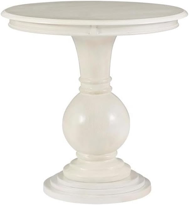 MAKLAINE Round Wood Accent Table, 26.5' High, Cream Finish, Pedestal Base, Compact Design, Hardwood Veneers, Sophisticated Style, Living Room Side Table or Extra Surface for Entertaining