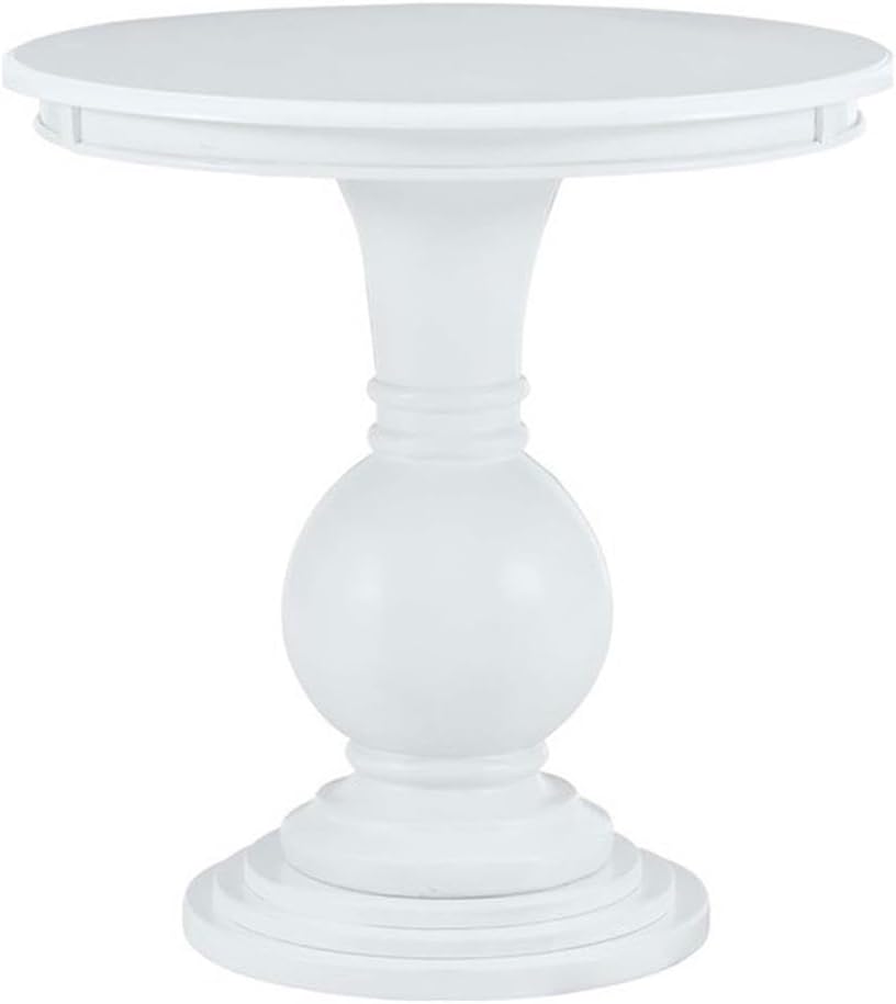 MAKLAINE Round Accent Table, 26.5 in Height, White Wood Finish, Pedestal Base, Stepped Design, Compact Living Room or Bathroom Side Table, Spacious 26.25 in Top, Supports Up to 50 lbs