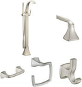 Moen Voss Brushed Nickel Bathroom Set: Freestanding Tub Filler with Handshower, 24-Inch Towel Bar, Double Robe Hook, Hand Towel Ring, and Pivoting Toilet Paper Holder