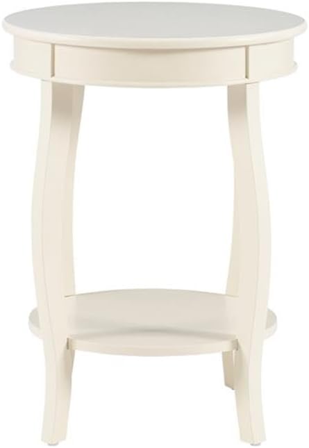 Pemberly Row Contemporary Wood Accent End Table, 18.5' W x 18.5' D x 24' H, Timber and MDF, Off White Finish, Round Shelves with Storage, Cabriole Tapered Legs, Living Room or Bedroom Use