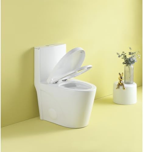 1.1/1.6 GPF Dual Flush 1-Piece Elongated Toilet with Soft-Close Seat - Gloss White, Water-Saving, Modern, Stylish Design 23T01-G(White-2)