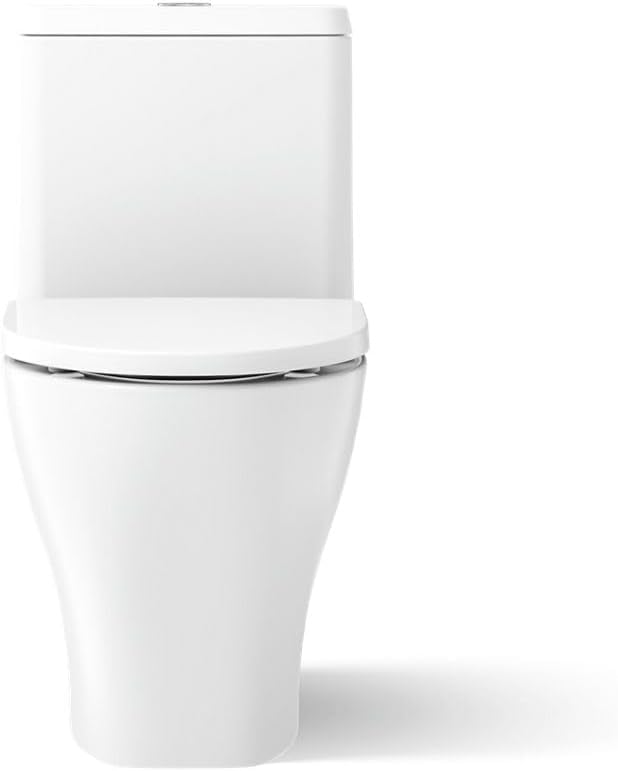 KOHLER 23188-0 One-Piece Compact Elongated Toilet with Skirted Trapway, Top-Mount Dual Flush Actuator 0.8 or 1.28 GPF, White