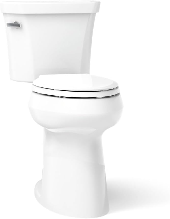 KOHLER K-25224-0 Highline Tall Two-Piece Elongated Toilet with Left-Hand Trip Lever, Elongated Toilet Bowl, 1.28 GPF, White