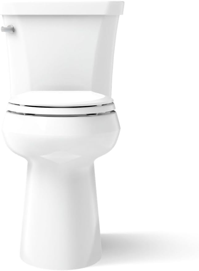 KOHLER K-25224-0 Highline Tall Two-Piece Elongated Toilet with Left-Hand Trip Lever, Elongated Toilet Bowl, 1.28 GPF, White