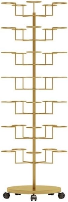 7-layers Hat Holder with Wheels, Hat Organizer for Baseball Caps, Mental Hat Display Stand, Standing Hat Rack Use in Home, Store, Vendors(Gold)