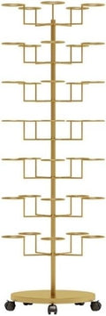 7-layers Hat Holder with Wheels, Hat Organizer for Baseball Caps, Mental Hat Display Stand, Standing Hat Rack Use in Home, Store, Vendors(Gold)