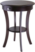 Furnifact Round Accent Table, Brown Finish, Storage Drawer, Lower Round Shelf, Solid/Composite Wood, Cappuccino, End Table Nightstand