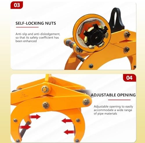 1 Ton Heavy-Duty Pipe Clamp Lifting Pliers, Round Steel Tool with Self-Locking Grip, Adjustable 100-200mm Opening Size for Secure Lifting