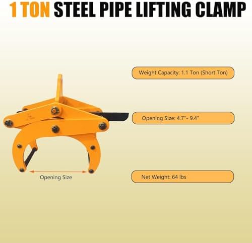1 Ton Heavy-Duty Pipe Clamp Lifting Pliers, Round Steel Tool with Self-Locking Grip, Adjustable 100-200mm Opening Size for Secure Lifting