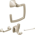 Moen Voss Pivoting Toilet Paper Holder YB5108NL, Double Robe Hook YB5103NL, 24-Inch Bathroom Towel Bar YB5124NL, and Hand Towel Ring YB5186NL, Polished Nickel