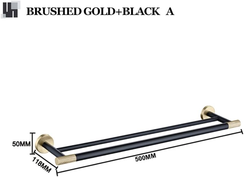 Double Towel Bar Towel Hanger Bath Hand Towel Holder Wall Towel Rack Stainless Steel Shelf Kitchen Storage Rack 50CM,Brushed Gold Black