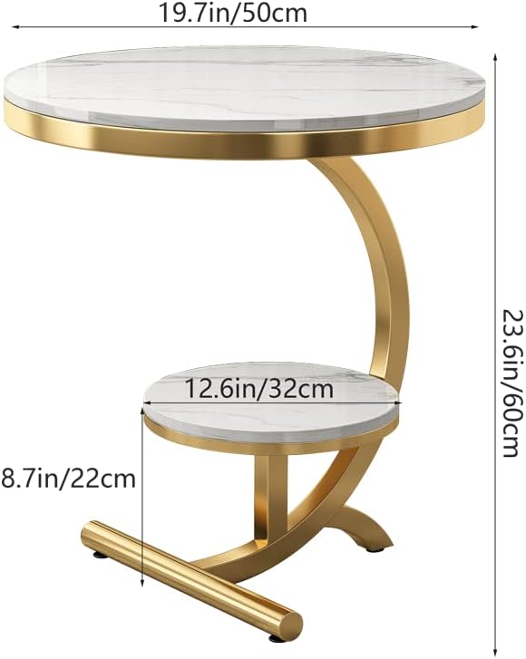 Luxury Marble End Table Decor & More Round Coffee Table with Storage Shelf for Home & Living Room |Gold Coffee Table|Outdoor & Indoor Furniture(Color : Gold+White, Size : Double Layer)