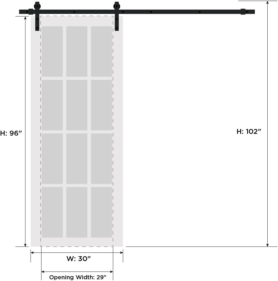 SARTODOORS Quadro 4522 | Interior Single Sliding barn Door with Clear Glass, MDF, 30x96, Black, Modern Style | Hardware Included