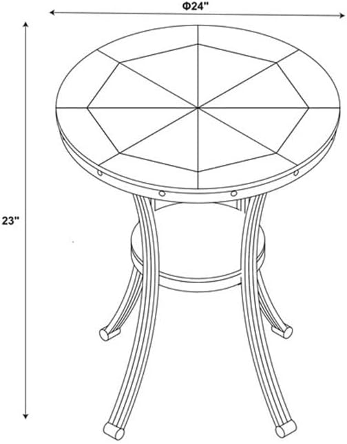 Pemberly Row Traditional End Table, 24' Round Wood and Metal, Rustic Umber Brown Finish, Oak Woodgrain Veneer Top with Nailhead Details, Sturdy Base, Living Room Side Table with Shelf