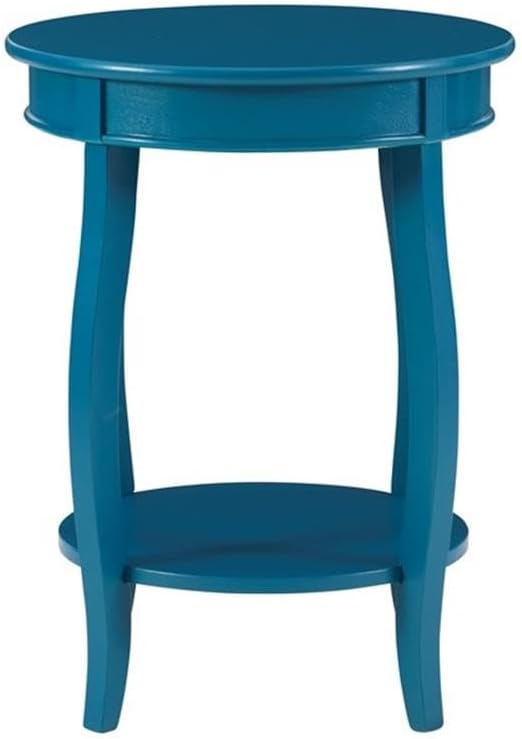 Pemberly Row Round Wood End Table with Shelf, Teal Blue Painted Finish, 24 in Height, MDF and Solid Wood, Cabriole Tapered Legs, Contemporary Accent Table for Living Room, Bedroom or Indoor Use