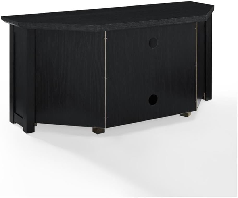 Pemberly Row Contemporary 48' Rustic Wood Corner TV Stand, Black Finish, Fits TVs Up to 50', Adjustable Shelves, Open Center Storage, Cable Management, Modern Farmhouse Style for Living Room Use