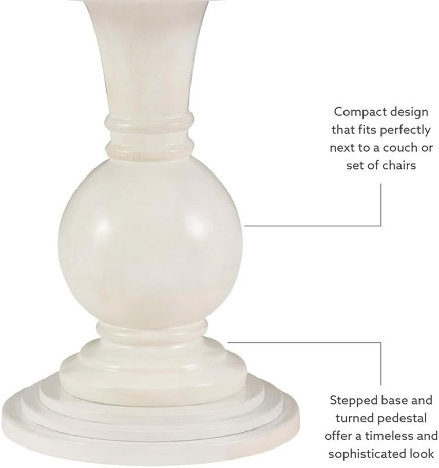 MAKLAINE Round Wood Accent Table, 26.5' High, Cream Finish, Pedestal Base, Compact Design, Hardwood Veneers, Sophisticated Style, Living Room Side Table or Extra Surface for Entertaining