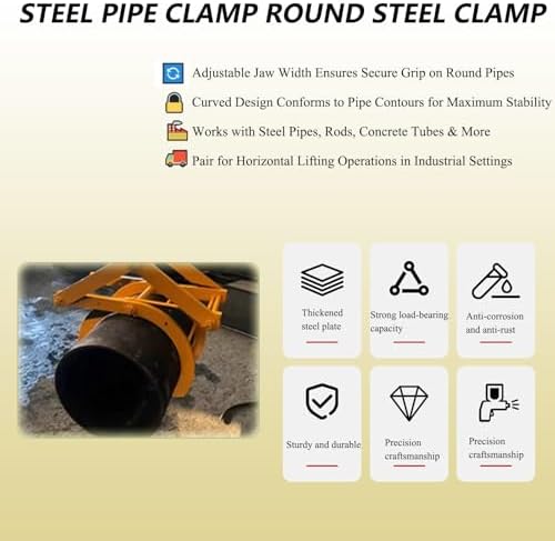 1 Ton Heavy-Duty Pipe Clamp Lifting Pliers, Round Steel Tool with Self-Locking Grip, Adjustable 100-200mm Opening Size for Secure Lifting