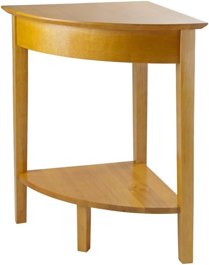 Furnifact Corner Desk/Table, Triangle Shape, Single Lower Shelf, Solid Wood, Space Saver, Honey Gold Finish, Compact