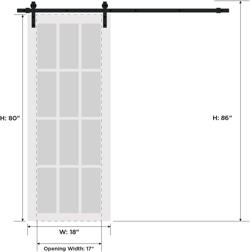 SARTODOORS Quadro 4522 | Interior Single Sliding barn Door with Clear Glass, MDF, 18x80, Black, Modern Style | Hardware Included
