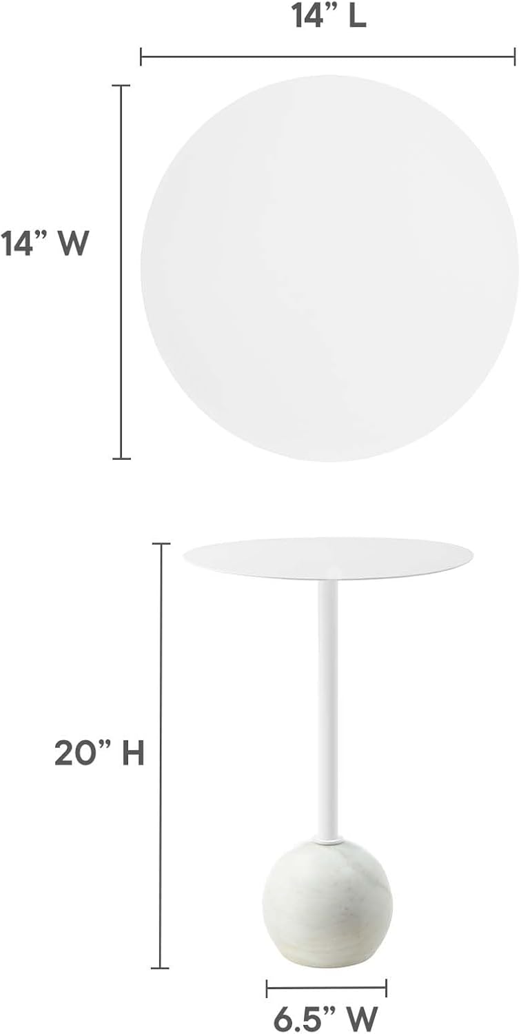 Modway EEI-6606-WHI-WHI Aliza Round White Marble Side Table, White White