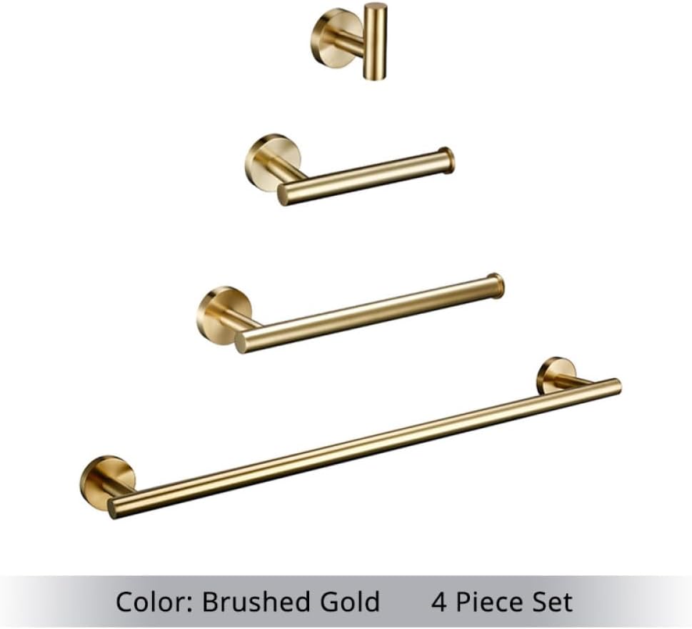 Bathroom Accessories Kit Chrome Stainless Steel Black Gold Round Wall Mounted Hand Towel Bar Toilet Paper Holder Robe Hooks,BG,4 Piece Set 45