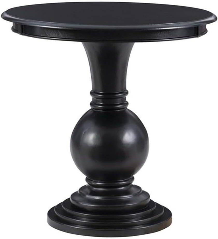 MAKLAINE Round Wood Accent Table, 26.5' High, Jet Black Finish, Stepped Base and Turned Pedestal, Compact Design for Living Room, Bathroom, or Entertaining Use, Supports Up to 50 lbs