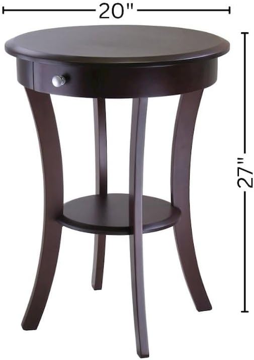 Furnifact Round Accent Table, Brown Finish, Storage Drawer, Lower Round Shelf, Solid/Composite Wood, Cappuccino, End Table Nightstand