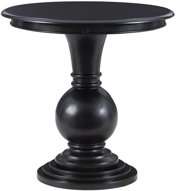 MAKLAINE Round Wood Accent Table, 26.5' High, Jet Black Finish, Stepped Base and Turned Pedestal, Compact Design for Living Room, Bathroom, or Entertaining Use, Supports Up to 50 lbs