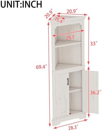 Bellemave Tall Corner Cabinet with 2 Doors and Adjustable Shelves, Freestanding Floor Bathroom Corner Cabinet for Living Room, Bathroom (Beige)